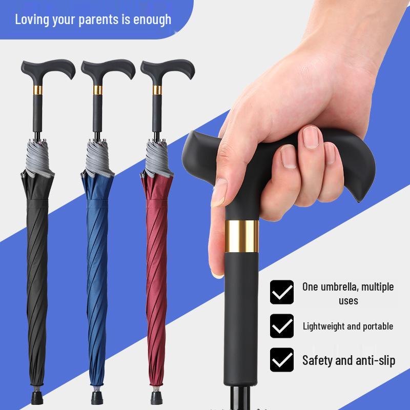 Elderly Dual-Use Walking Stick Umbrella: Lightweight, Anti-Slip, Reflective, with Sun and Rain Protection