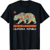 California Republic State Bear Star Poppy Flower LA Cali Tee T-Shirt