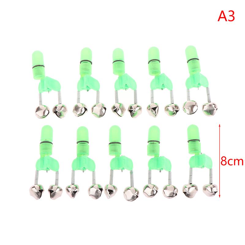 10Pcs Fishing Rod Tip Clips Plastic Fishing Bells Clips Night Fishing Fish Bite Bait Alarm Indicator Light With Dual Alert Bells
