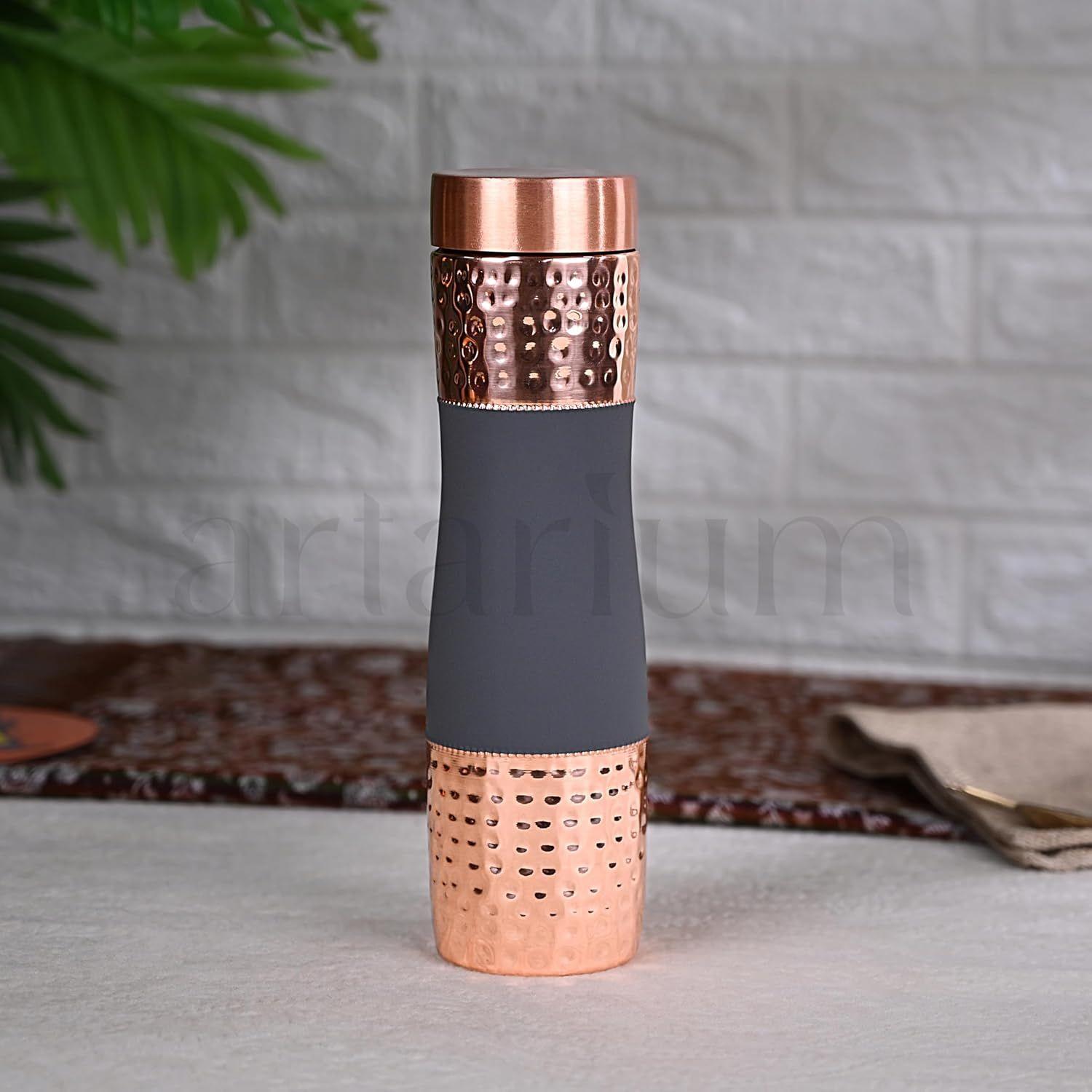 

1 литр Кованая медная бутылка для воды Герметичная Не содержит БФА Бутылка для воды Офисная бутылка (Бутылка из кованой меди серого цвета)