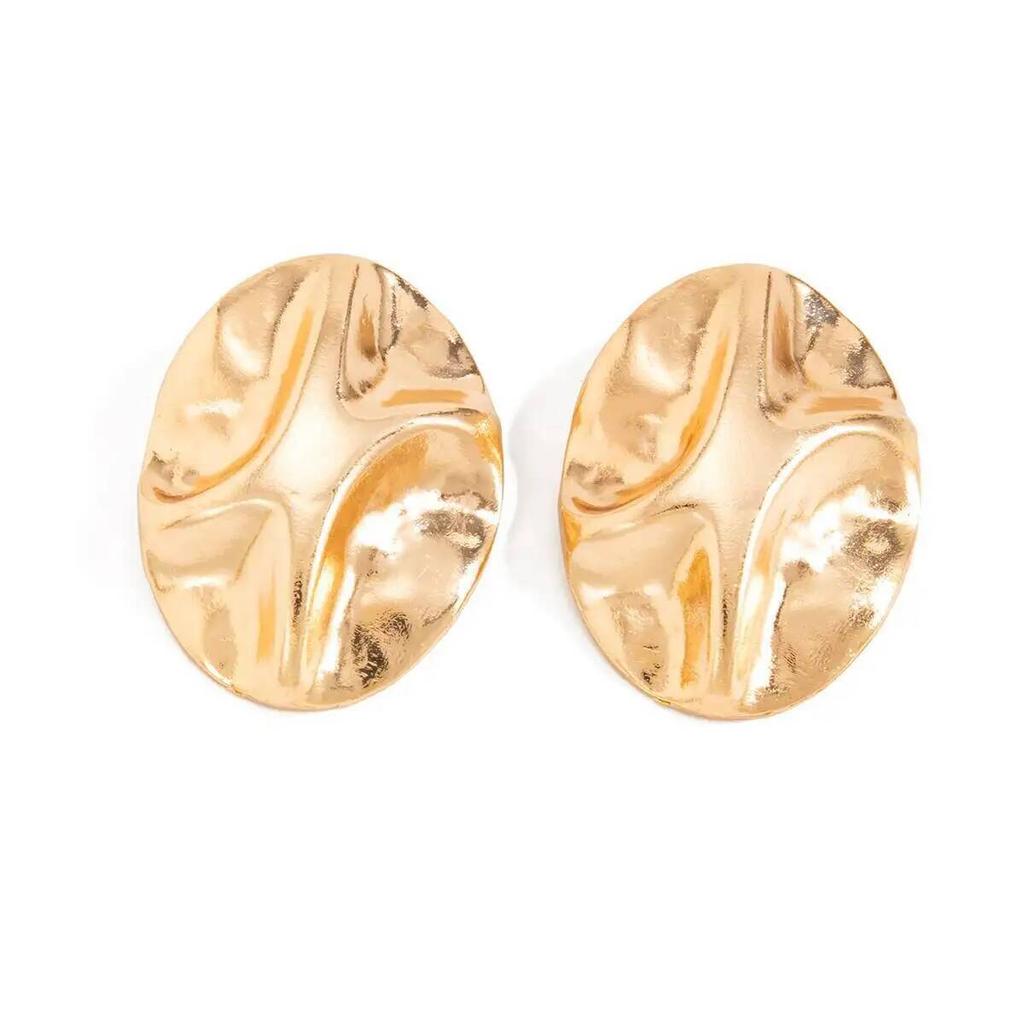IngeSight.Z Classic Vintage Ellipse Texture Stud Earring for Women Personality Minimalism Piercing Metal Ear Accessory Jewelry