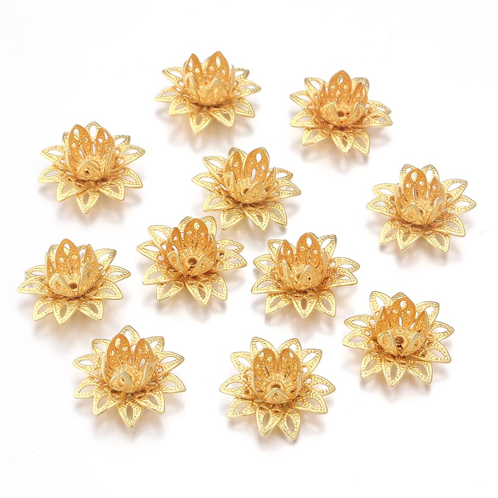 10pcs 16mm Metal Lotus Flower Beads Caps Loose Spacer End Beads Cap For Jewelry Making DIY Crafts Earrings Necklace Accessories