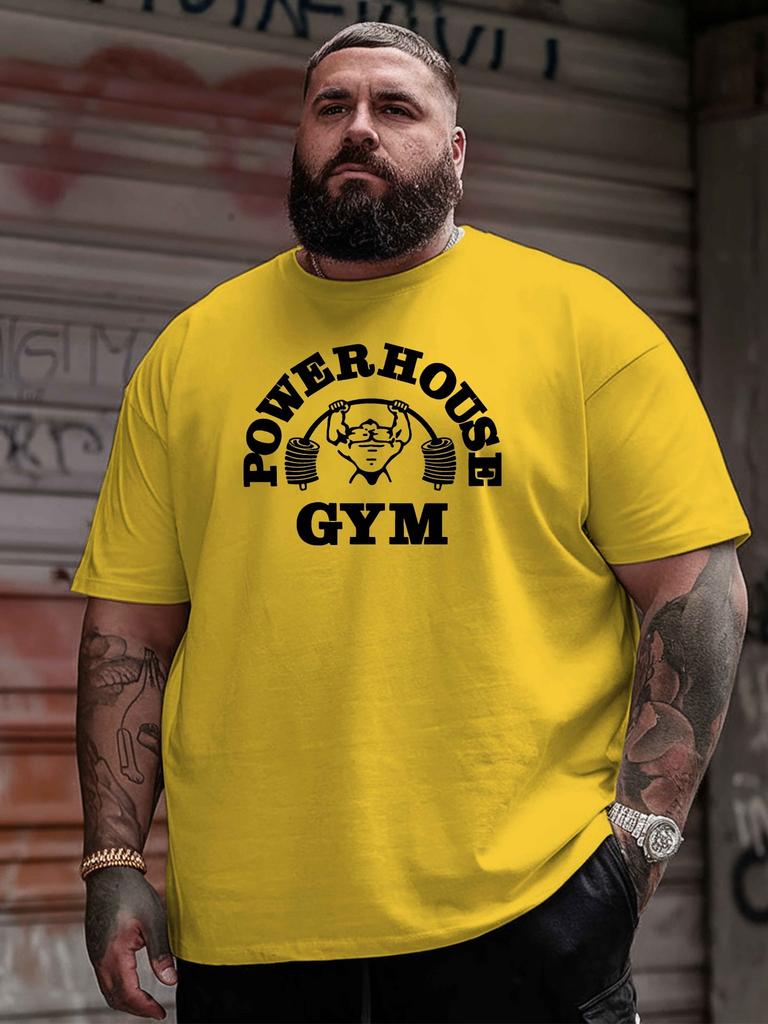 Power House Plus Size Oversized Short-Sleeve T-Shirt Loose-Fitting Base Layer with American Fashion Prints Round Neck
