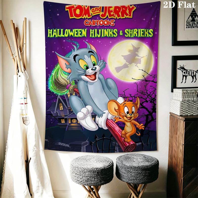 Tom Jerry Whimsical Adventure Tapestry Wallmounted Background Cloth Atmospheric Background Cloth Wall Decoration Background Wall Hanging Cloth