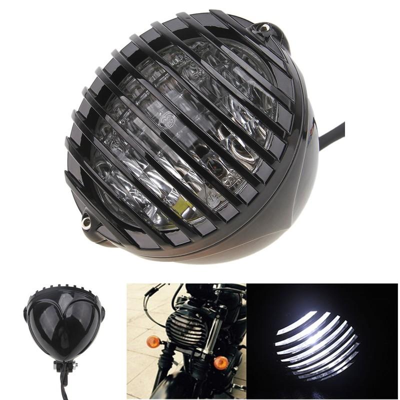 Motorcycle Finned Grill Led Headlight Lamp For Cafe Racer Bobber Chopper