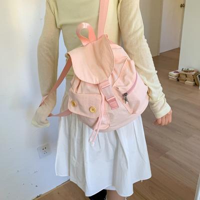 Korean Niche Design Pocket Button Drawstring Backpack Casual Versatile Foreign Style Backpack Outdoor Nylon Backpack