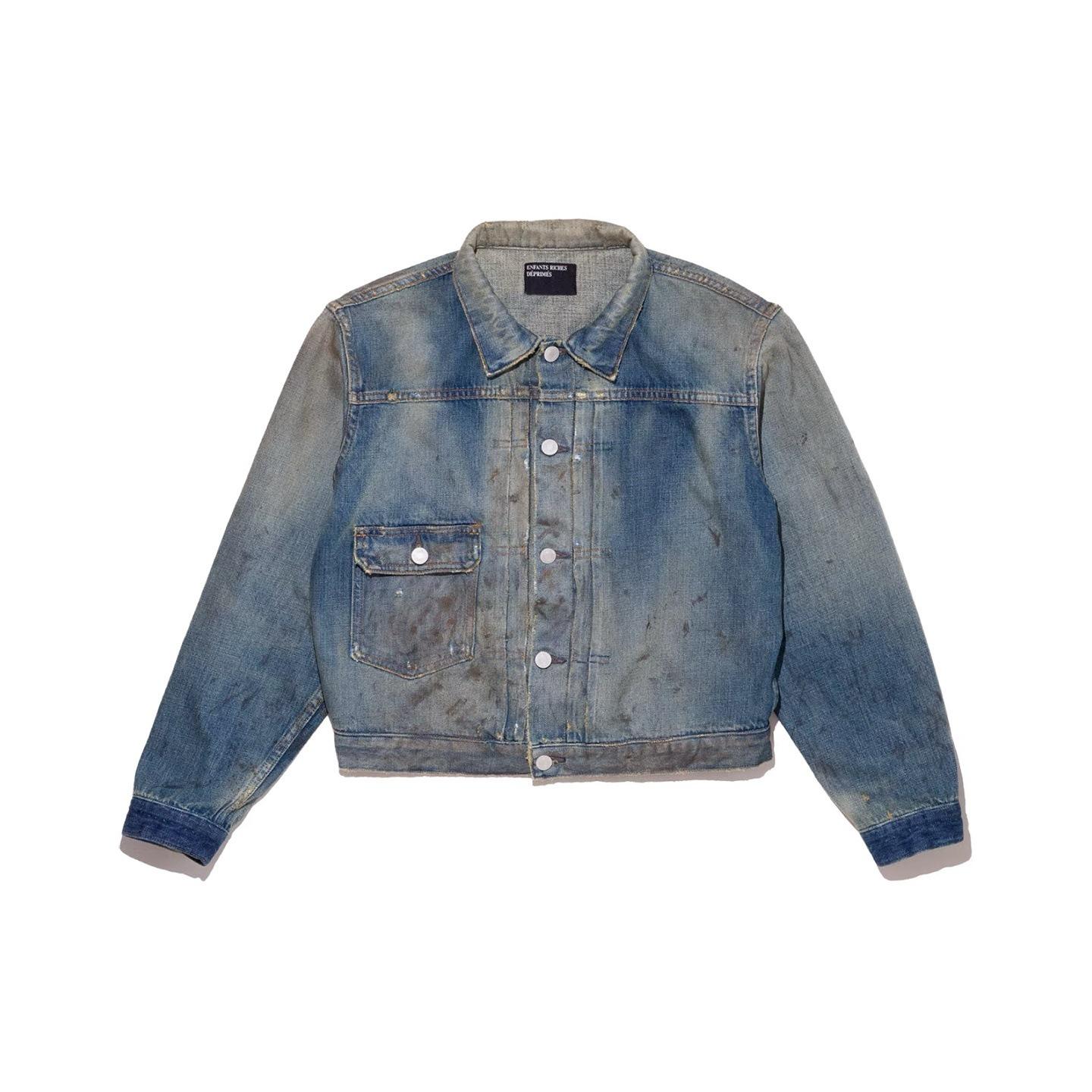 Роскошная ретро джинсовая куртка 25FW с принтом в американском уличном стиле, потертая Small