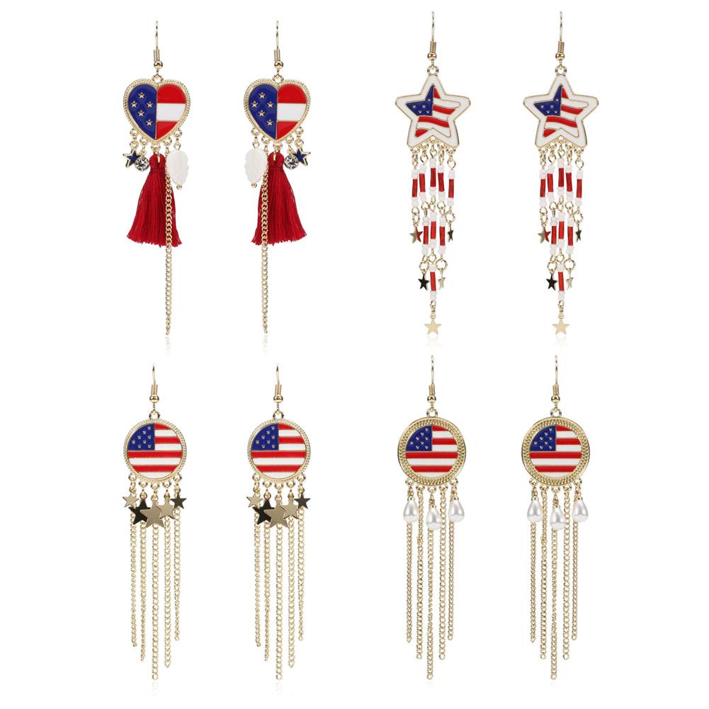 Kolip July 4th Earrings For Women Girls Zinc Alloy Imitation Pearl Drop Dangle Earrings PatrioticFringe Drop Earrings