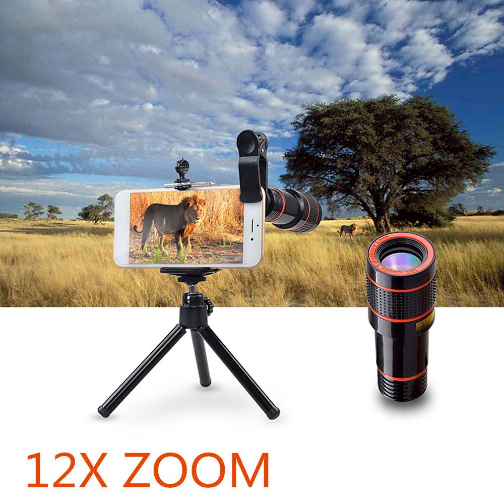 Phone Camera HD Lens Universal Clip on 12X Zoom Cell Phone Telescope Lens For iPhone External Telescope Phone