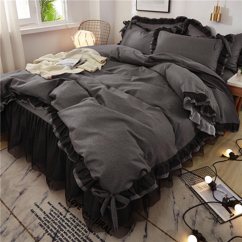 Black Lace Princess Style Bed Skirt Set - Bestseller 4-Piece for 1.5/1.8m Beds