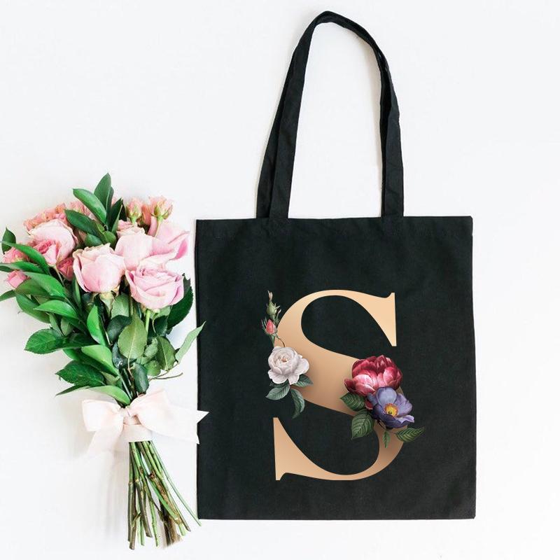 Flower Letter Font A B C D E F G Shopping Canvas Tote Casual Large-capacity Eco Flower Shopper Bag Harajuku Shoulder Bags