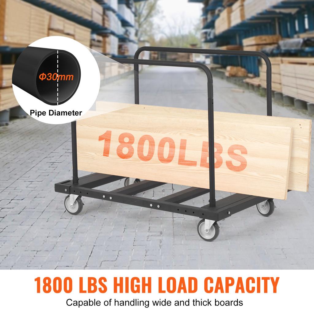 SucceBuy 1800LBS Drywall Sheet Cart Panel Dolly Cart with Deck & 5" Swivel Wheels Handling Sheetrock Lumber for Garage Warehouse