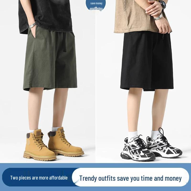 Men's Army Green Cotton Casual Work Shorts - Summer Loose Fit