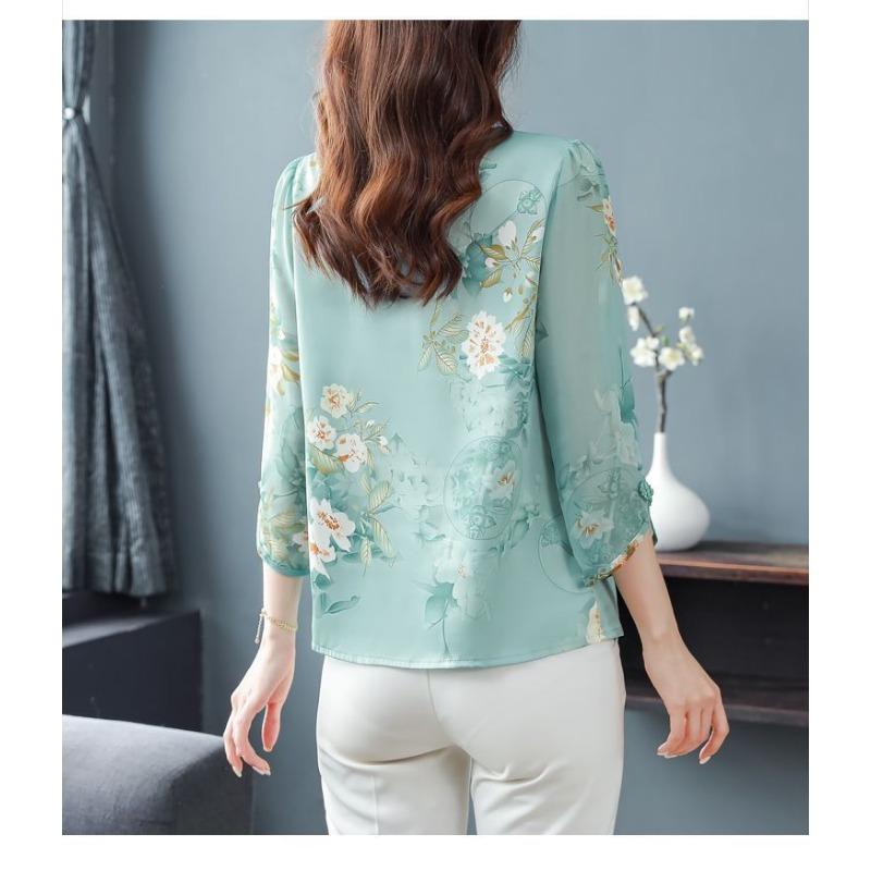 Women Summer Floral Print Chiffon Blouse