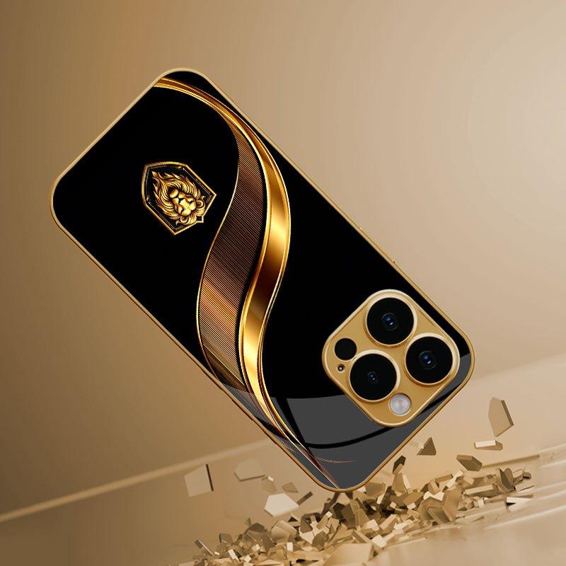 Golden Lion Shield Glass Phone Case Suitable for iPhone 17 16 15 14 13 12 11 Pro Max Plus Anti Drop and Anti Shock Back Cover