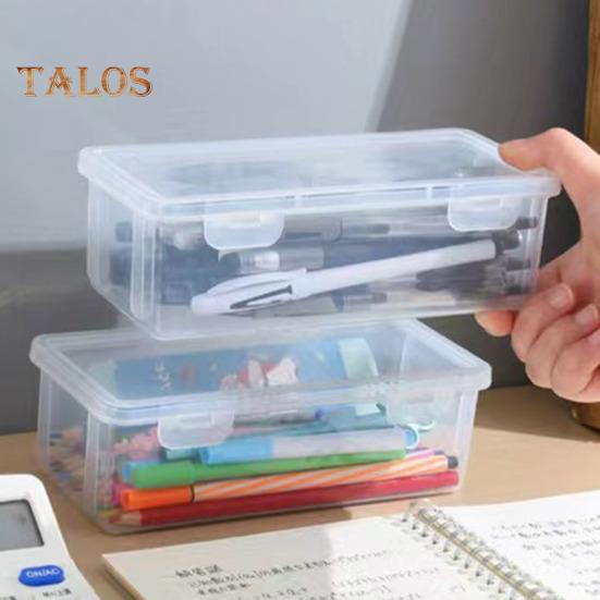 Transparent Stationery Box Pencil Case with Snap-Tight Lid Dustproof Large Capacity Stackable Pencil Holder Storage Container