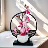 Elegant Chinese-Style Artificial fower Plum Blossom Bonsai Set with Screen Base - Perfect for Home and Office Decor,
