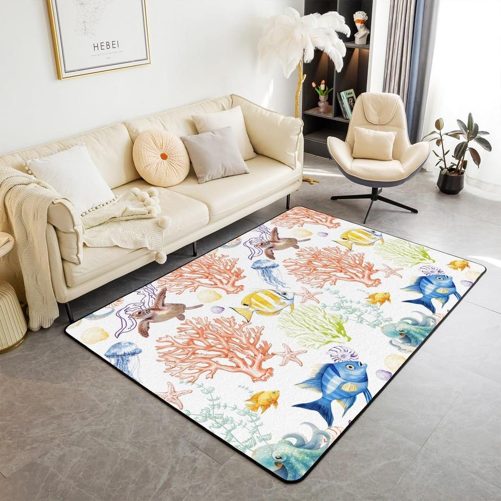 Ocean Themed Living Room Rugs for Bedroom Area Rug Octopus Decor Carpet for Boys Girls Teens Tentacles Indoor Floor Mat Black