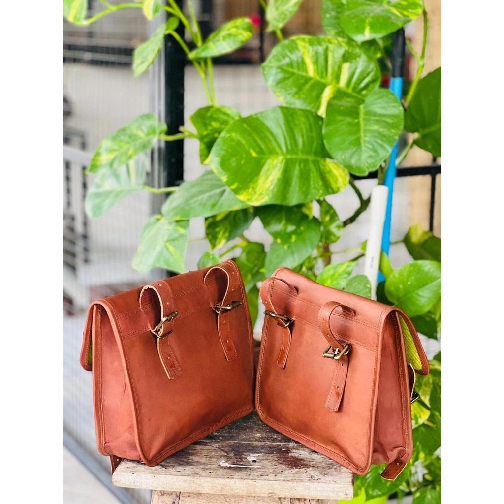 Leather Motorcycle Saddle  Vintage Goat Bag Panniers Two Genuine Bags Real