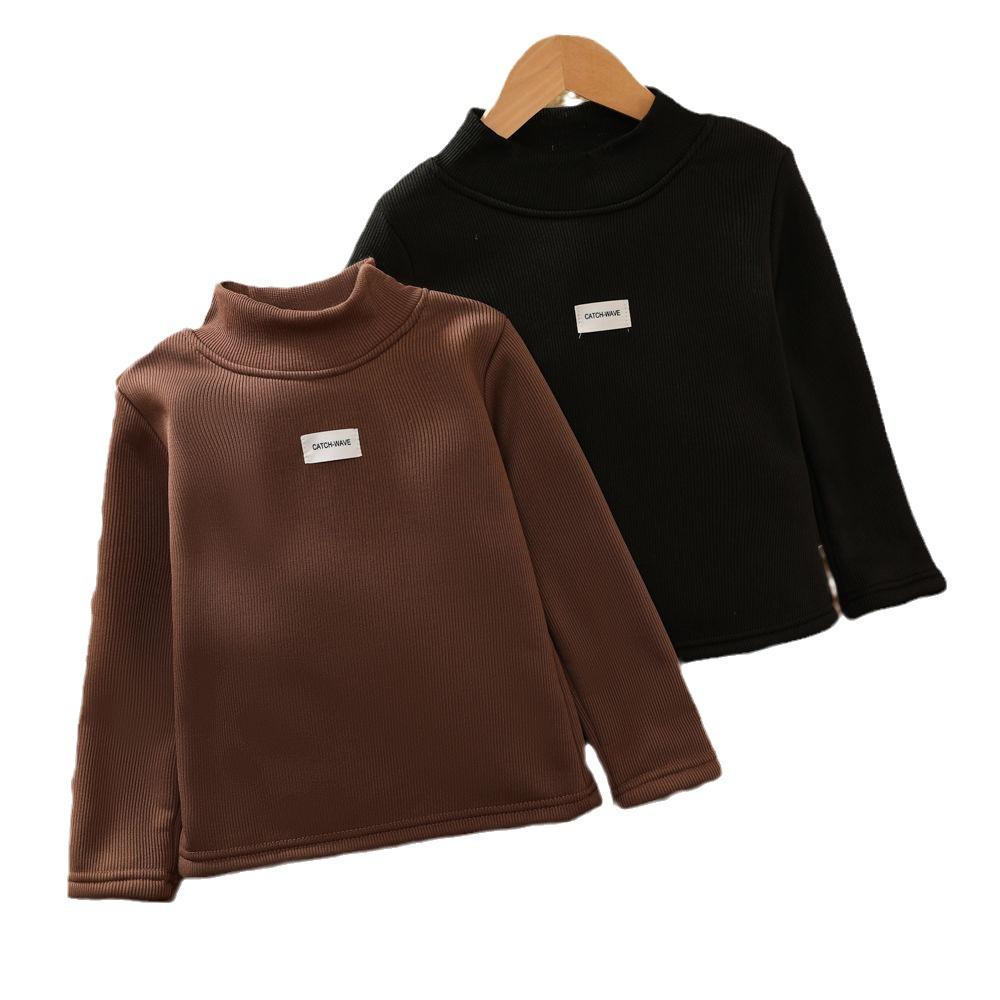 Korean Style Children's Fleece Top: Semi-High Neck for Autumn and Winter