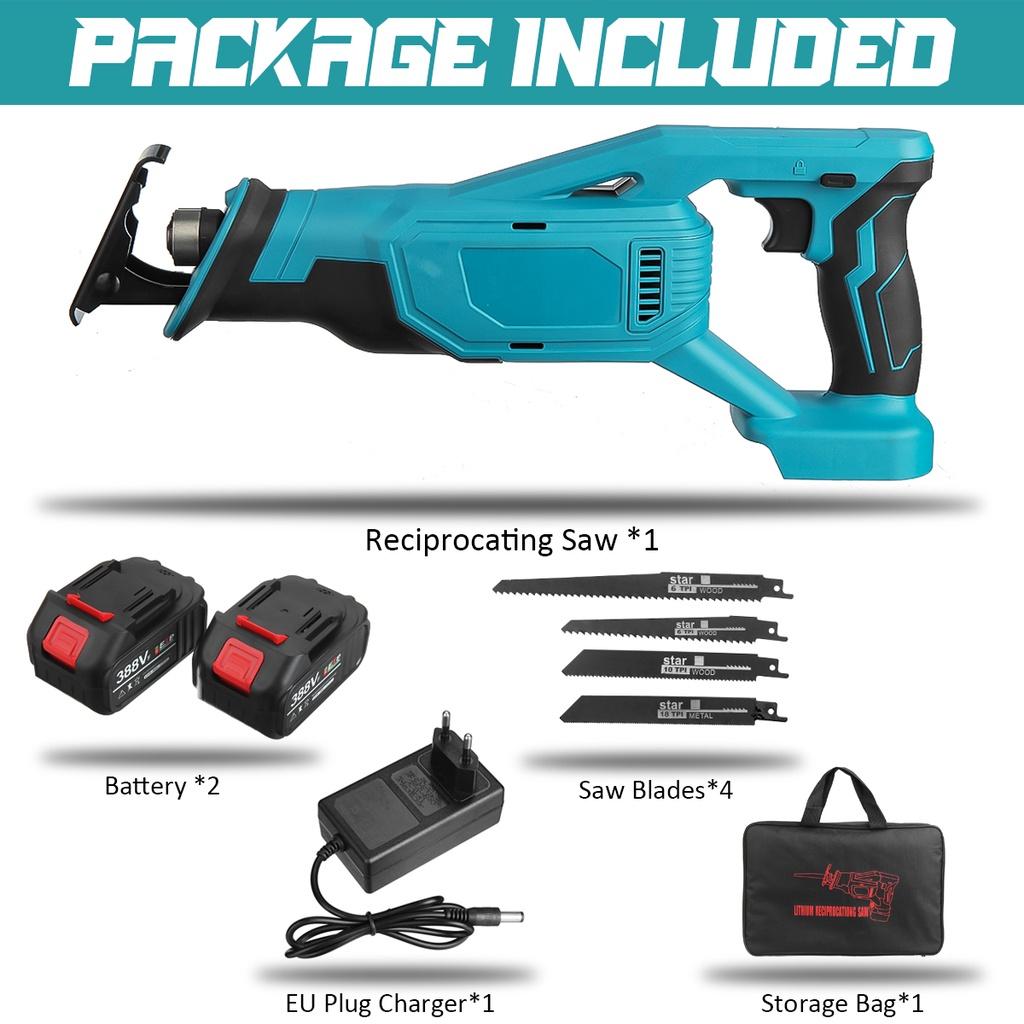 1500W 388VF Wood Metal Cutting Tool For 18V Battery Electric Cordless Reciprocating Saw with 4 Blades Saber Saw