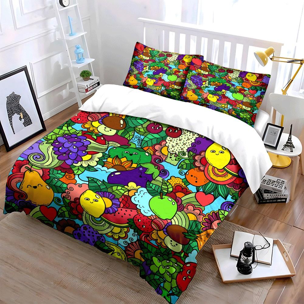 Colorful Fruits and Vegetables Artwork Exquisite three-piece bedding set gift for kids and adults