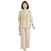 Elegant Summer Cotton Linen Set: Stylish 2026 Short-Sleeved Top for Middle-Aged and Elderly Women's Fashion