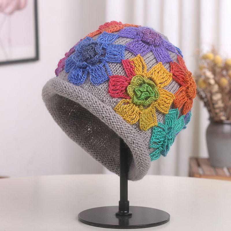 Pălărie de primăvară pentru femei, pălărie tricotată, caldă, la modă, florală