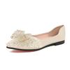 Fashion japanned leather bowknot flats shoes woman glitter beading party shoes shallow mouth pointed toe lace bowtie flats big size 43