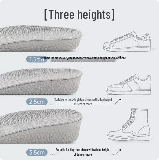 Shock-Absorbing, Non-Collapsing Height Increase Insoles – Invisible, Comfortable, Breathable, and Odor-Resistant for Men & Women