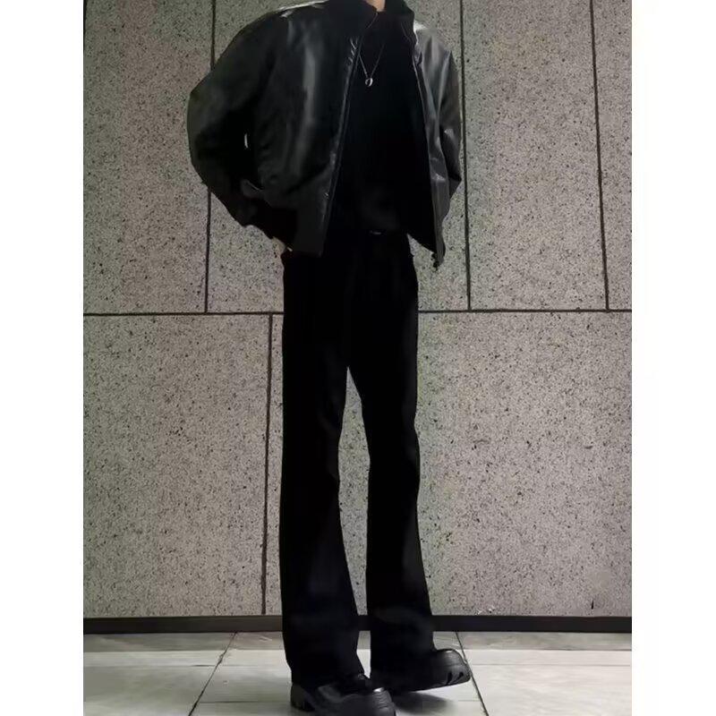 American Style Men's Casual Baseball Jacket - PU Leather, Thick Cotton Padded