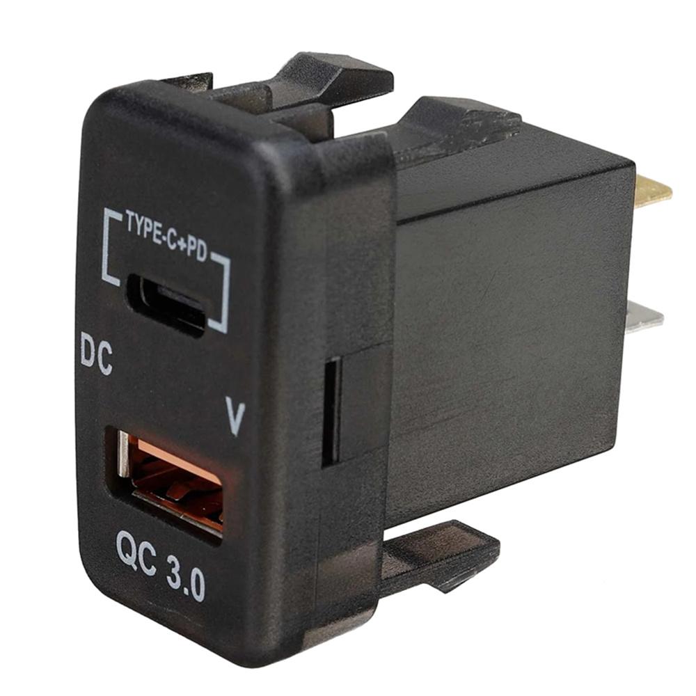 Dual Port Type-C+PD QC3.0 Charger Adapter Dashboard Socket Voltmeter For Toyota