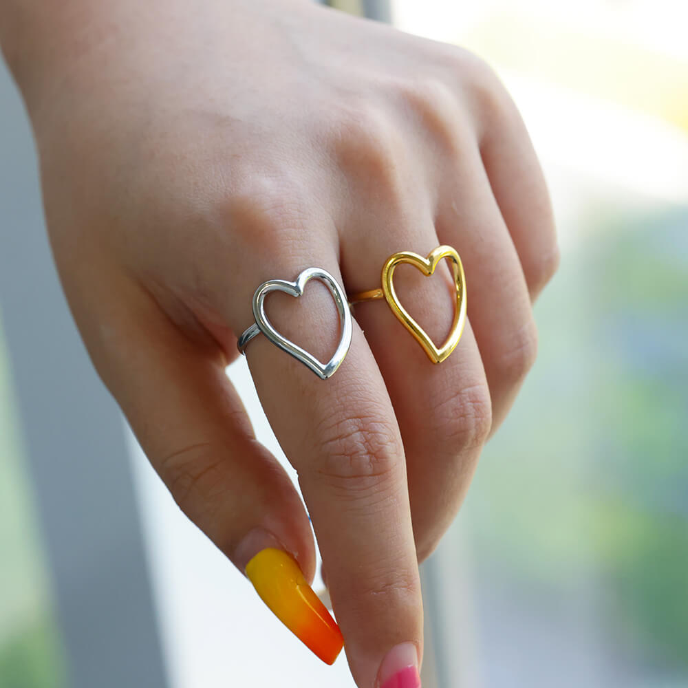 Anello aperto a forma di cuore in acciaio inossidabile color oro per donna, non scolorisce, alla moda, squisito, estetico, gioiello romantico per coppia