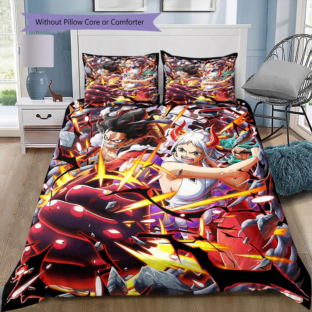 Conjunto de Colcha com Padrão de Desenho Animado Capa de Colcha Fronha Decoração de Casa Presente de Aniversário (1 capa de edredom + 2 fronhas, sem enchimento.)
