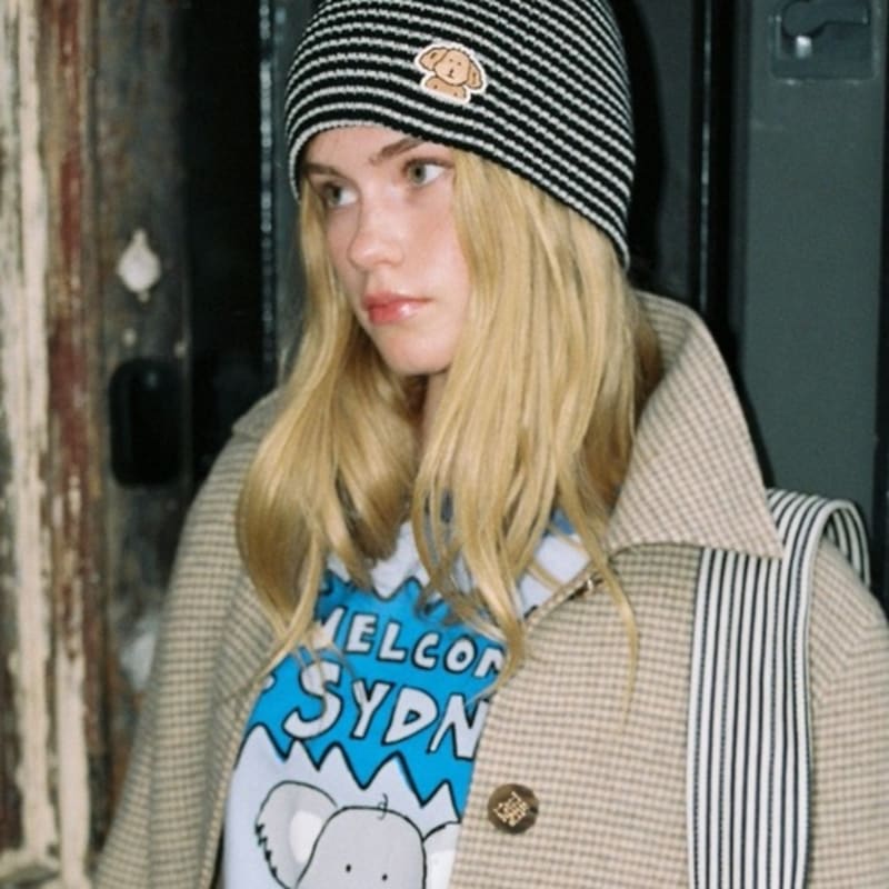 

THE ASHLYNN PAM PATCH STRIPE BEANIE_BLACK BLACK