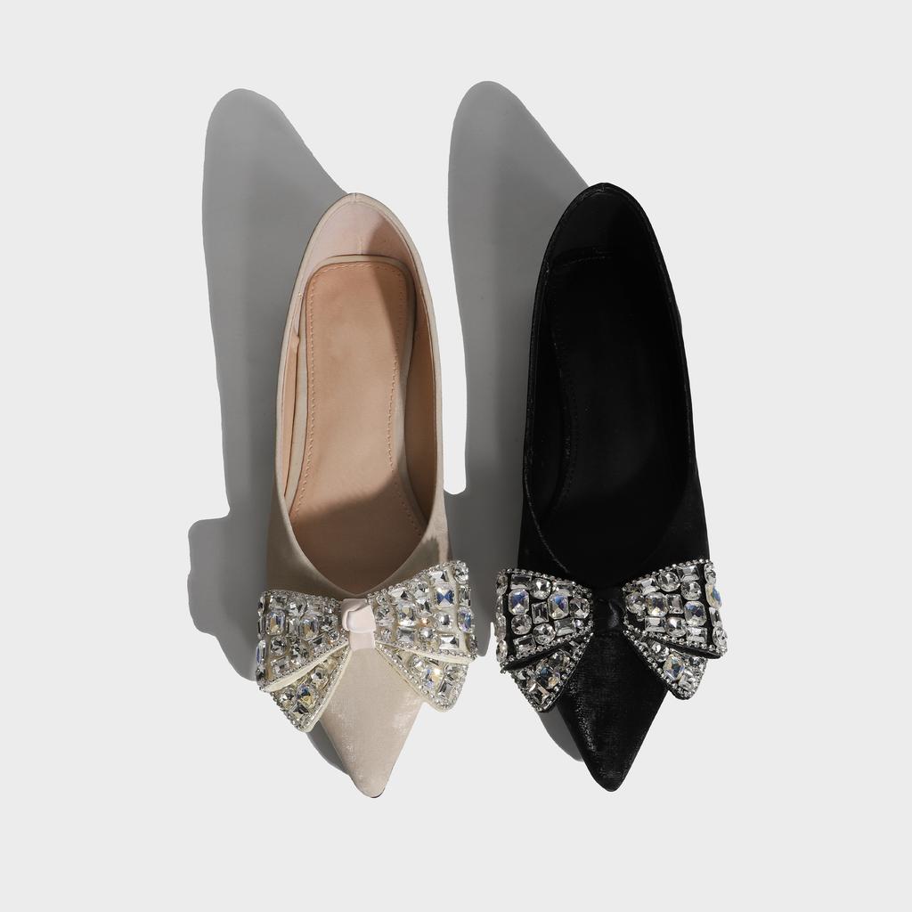 Tägliche vielseitige bequeme flache Schuhe sexy Flash-Diamant spitze Huizhou Damenschuhe 2025 neue Einzelschuhe flache Sohle gehobenes Gefühl