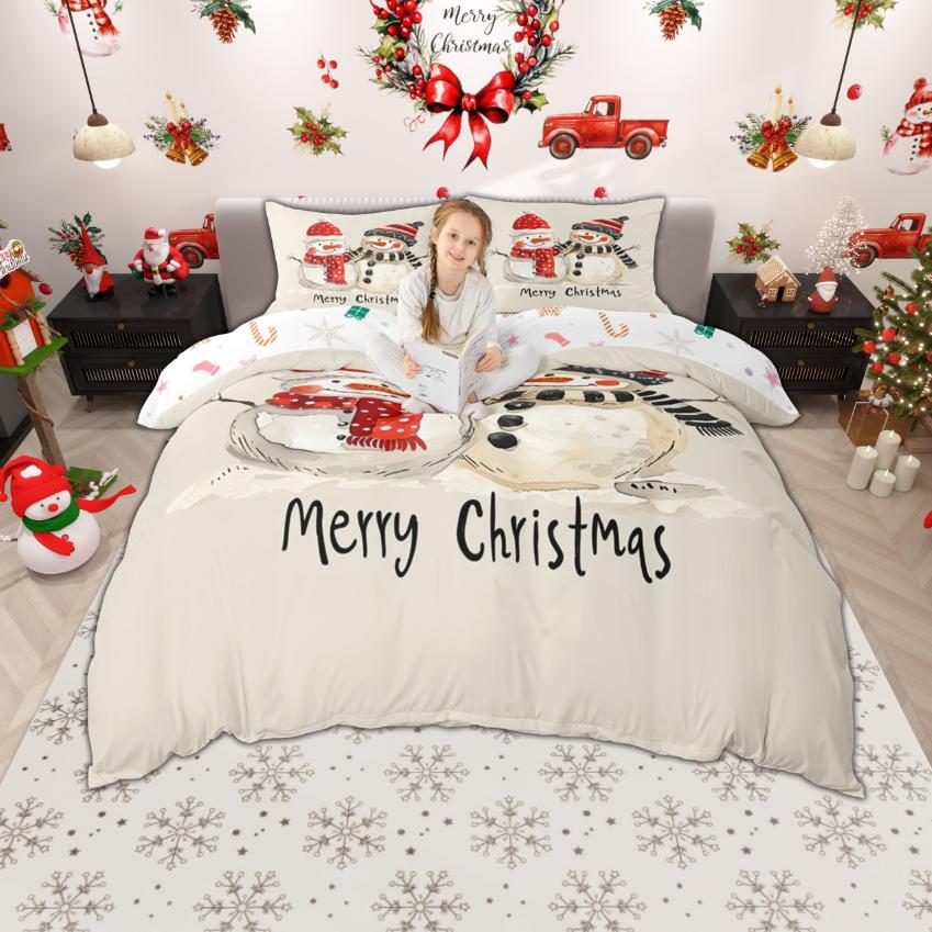 Homewish Cartoon Snowman Duvet Cover Set for Kids Children, Merry Christmas Xmas Bedding Set, Gingerbread Nutcracker Quilt Cover