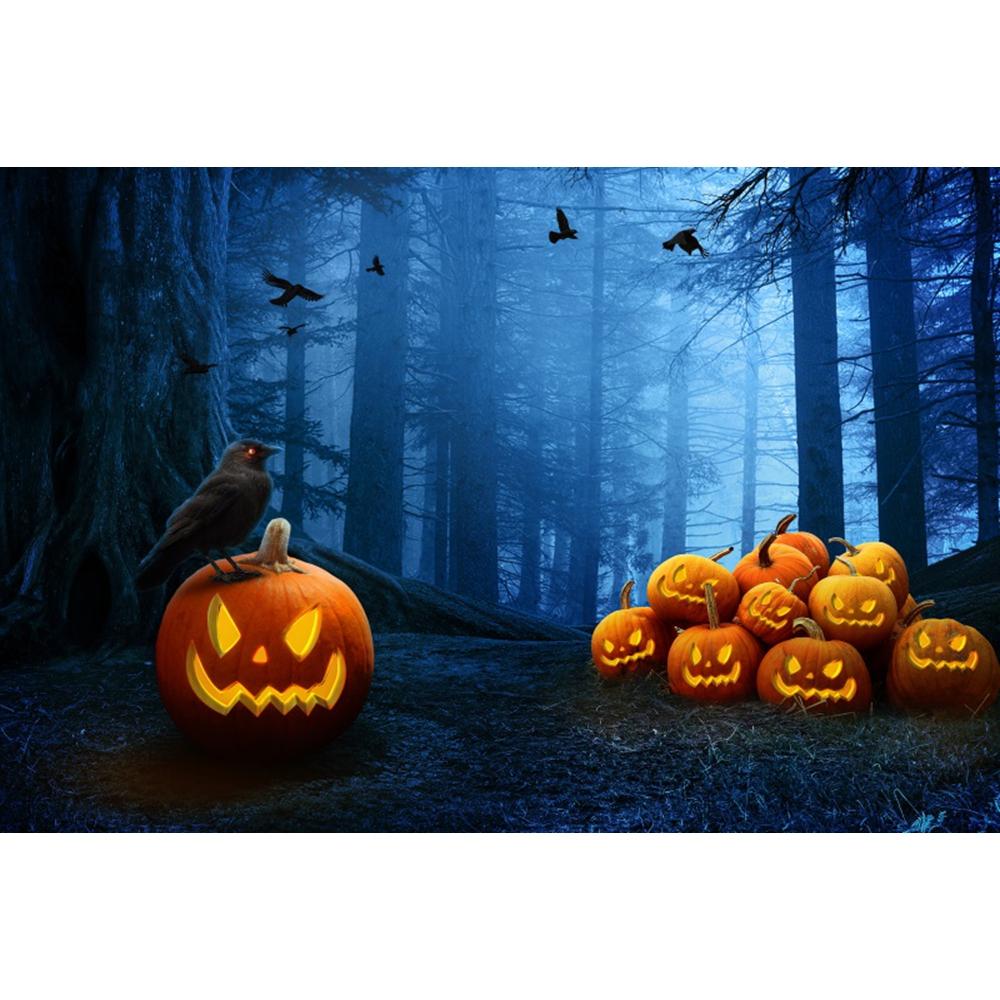 Halloween Photography Background Horror Night Moon Dark Forest Castle Pumpkin Halloween Party Kid Portrait Backdrop Photo Studio