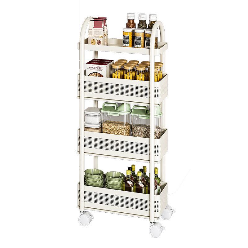 Multi-Layer Narrow Trolley Storage Rack with Wheels for Kitchen or Bathroom