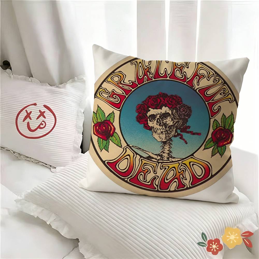 pc Band GgGrateful Logo Dead Pillow Case Fashion Square Pillowcase Bedroom Sofa Room Ins Decoration Leisure