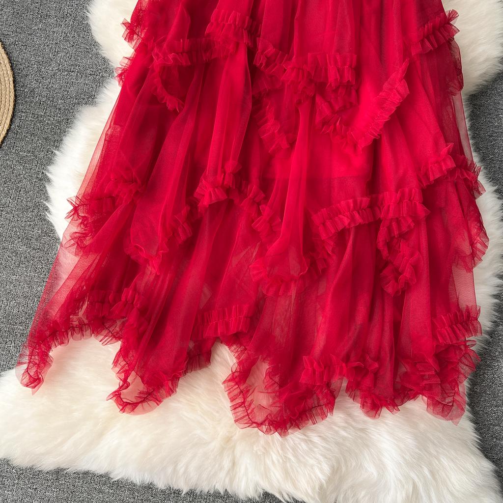 Letní Dámská Elegantní Elastická Vysoký Pas Síťovaná Princeznovská Dlouhá Midi Nepravidelná Dortová Sukně