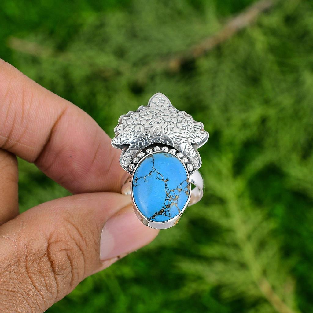 Natural Copper Arizona Turquoise Sterling Silver Mother Solitaire Ring Jewelry