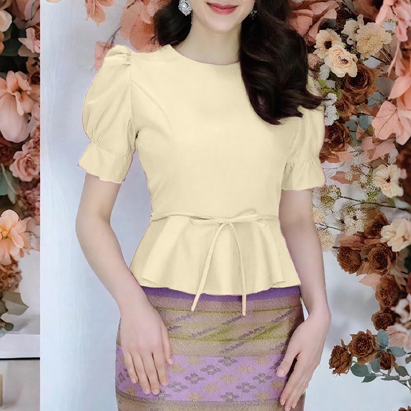 

ZANZEA Женская повседневная летняя блузка с круглым вырезом и коротким рукавом L абрикосовый