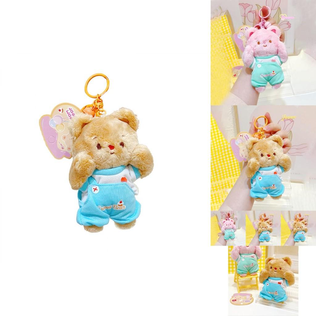 Niedlicher brauner und rosa Plüschbär-Gesichtsschlüsselanhänger für Paare und Rucksackzubehör