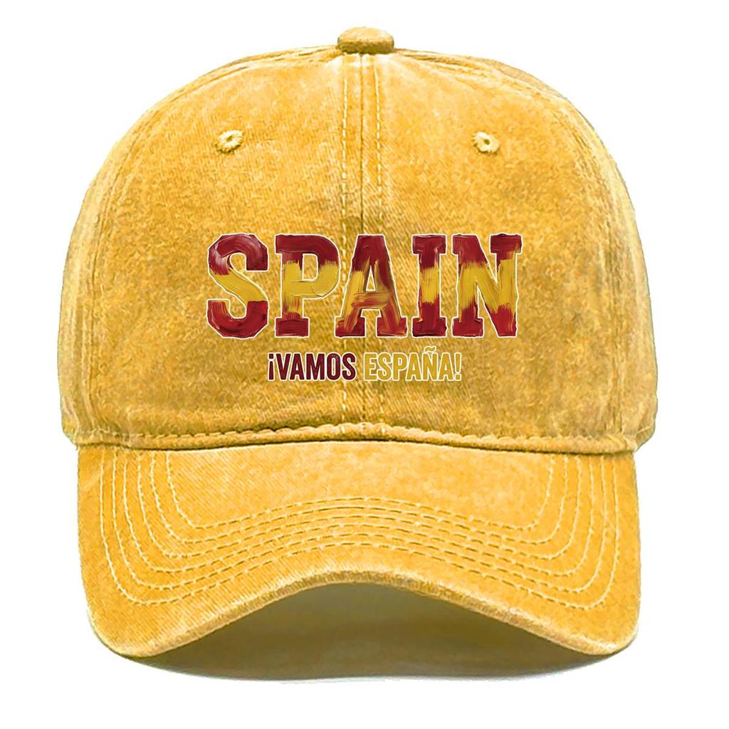 Snapback Baseball Cap With "SPAIN" "VAMOS ESPANA" Flag Printed , Adjustable Baseball Cap Curved Brim Inelastic Casual Cozy Man's Cap