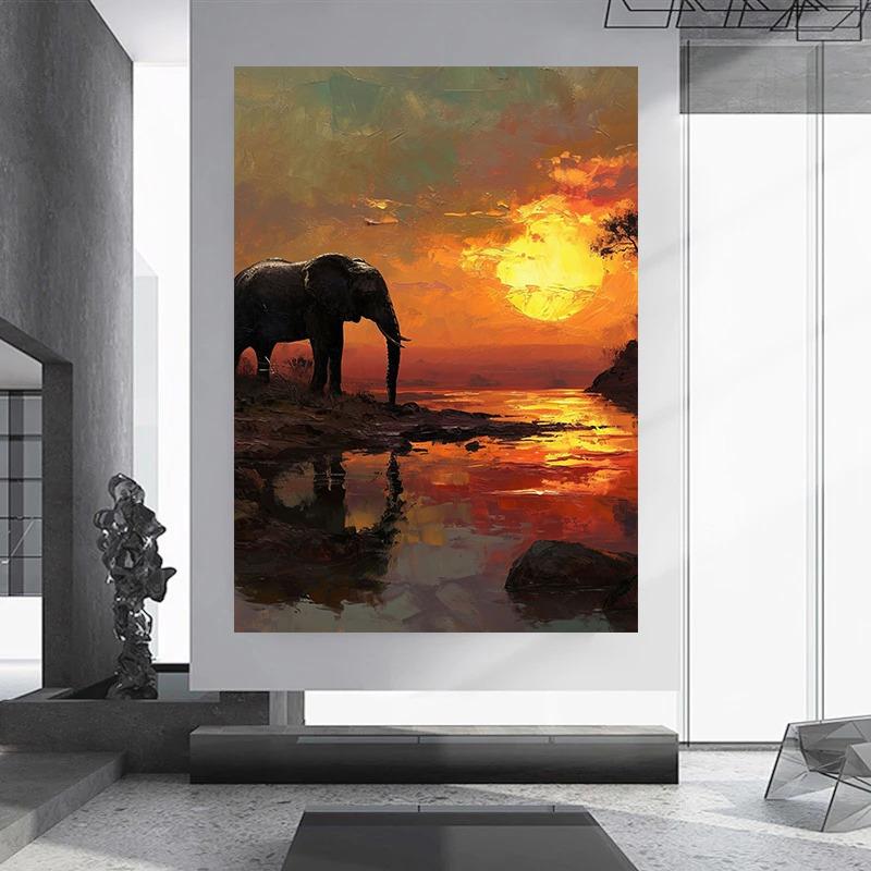 Wildtiere Zwei Hirsche Elefant Schwan Wal Wandkunst Leinwand Ölgemälde Poster und Drucke Wandbilder für Wohnzimmer Heimdekoration