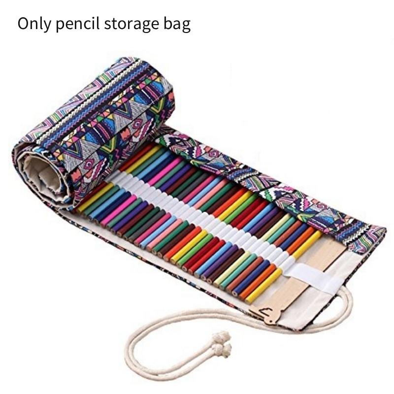 Colored Ethnic Style Geometric Pattern Pencil Canvas Storage Bag For Students