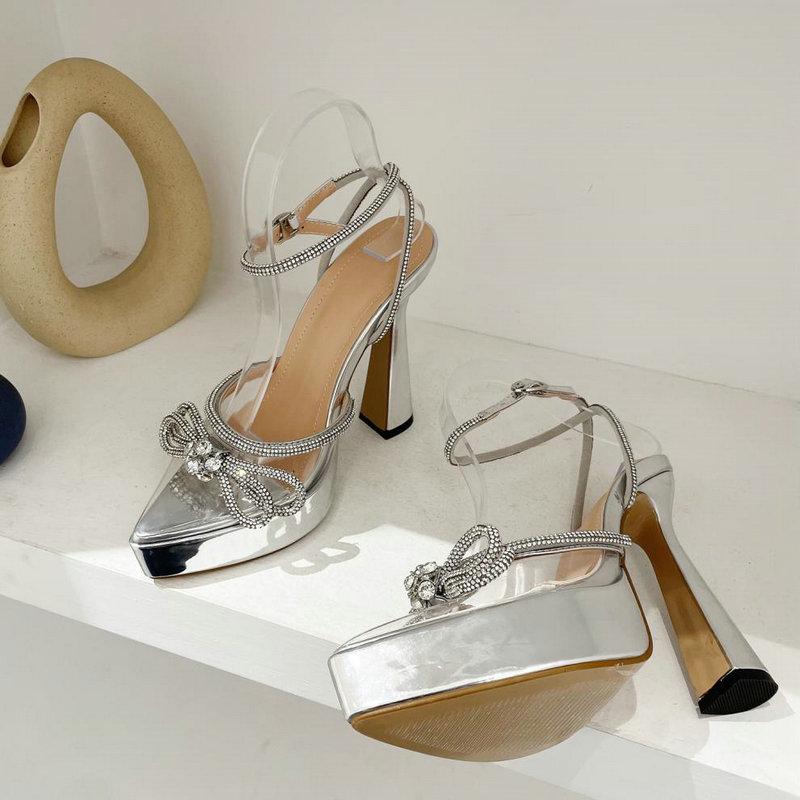 Mode 2025 Sommer Neu Grober Absatz Spitz 12cm High Heels Schleife Strass Wasserdichte Plateau