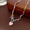 Trend Sweet Cool Wind Colorful Stone Heart Necklace for Women Pink Heart Chains Necklaces Pendants Fashion Aesthetic Y2K Jewelry