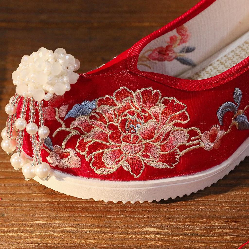 Vyšívané boty Nové boty Hanfu s třásněmi Starověký čínský styl 6 cm vnitřní látkové boty zvyšující výšku
